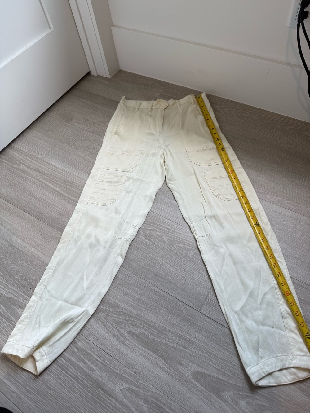 Maeve Anthropologie Ivory Portside Satin Utility Pants